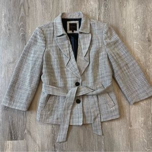 THE LIMITED Gray Tweed Belted Cropped Sleeve Blazer - Size L